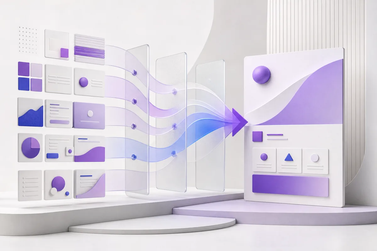 Componentes de interface convergindo para uma experiência digital organizada