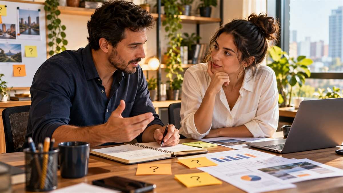Consultor e empresária organizam informações e conteúdo de um site em conjunto