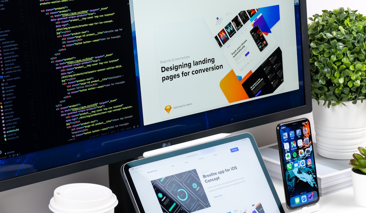Notebook com projeto de website aberto
