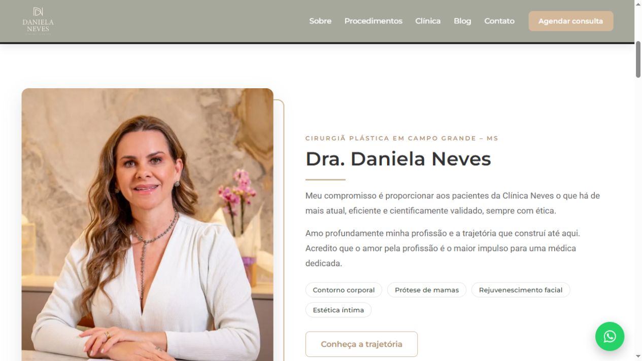 Site de Dra. Daniela Neves exibido em um notebook