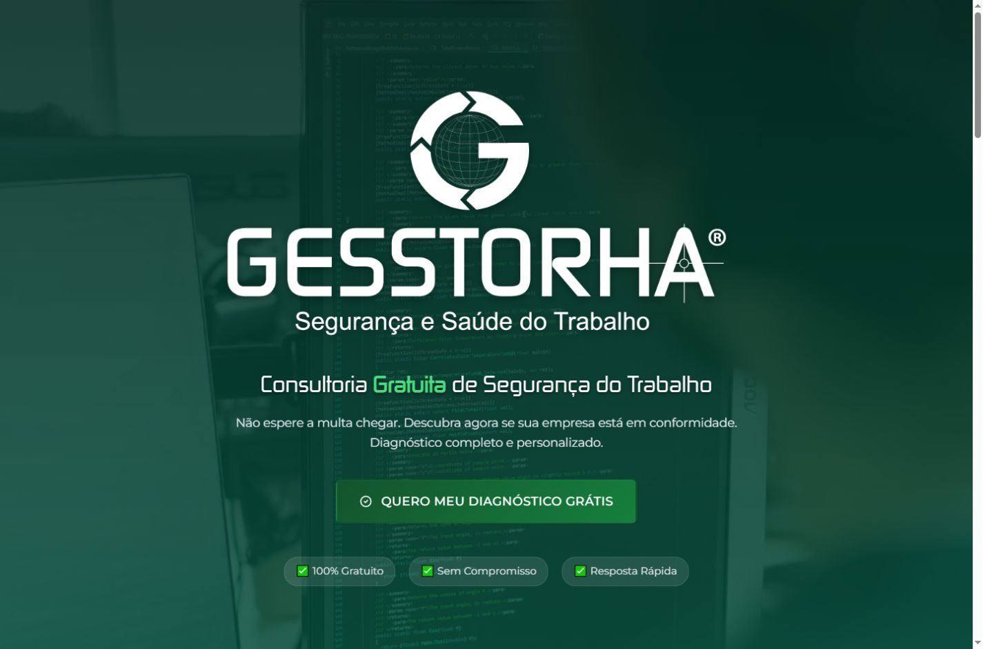 Site de Gesstorha exibido em um notebook
